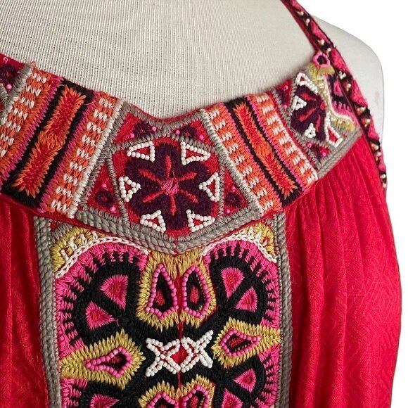 Calypso St Barth Dalbi Dress Womens Sz S Red Beaded Embroidered Tassel Boho Maxi - Picture 9 of 12